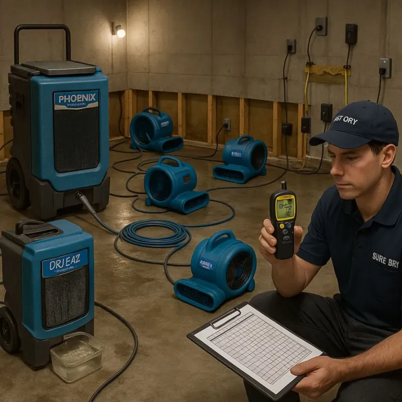 Structural Drying and Dehumidification process in Suffield Depot, CT